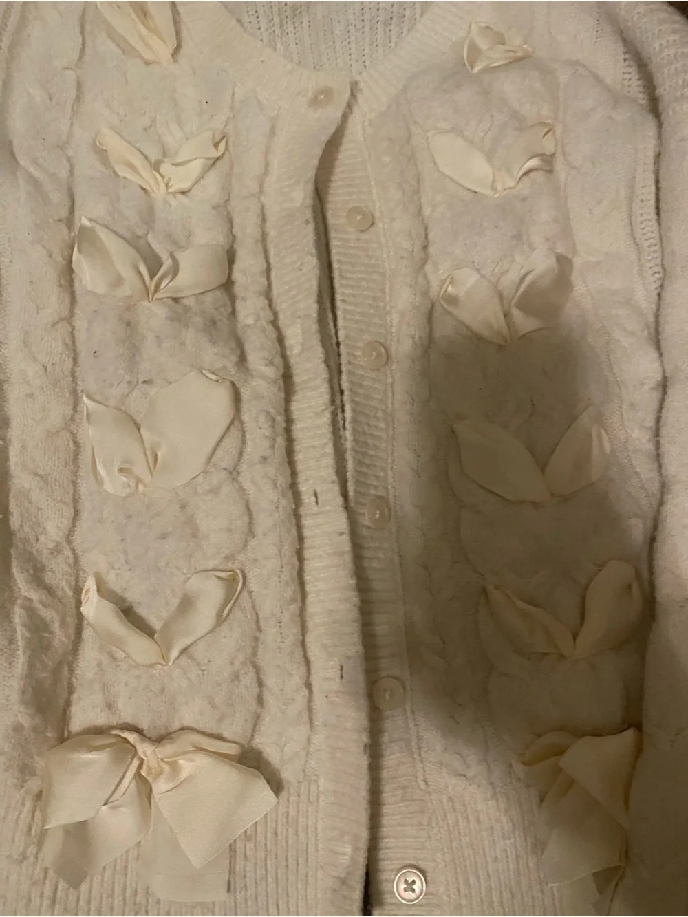 art class Cream Cable-Knit Cardigan with Bow Accents